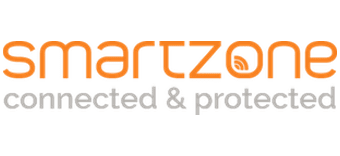 Smartzone logo orange and grey on white background